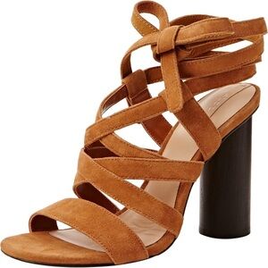 Aldo camel brown suede strappy lace up Exerila block heel sandals - size 10